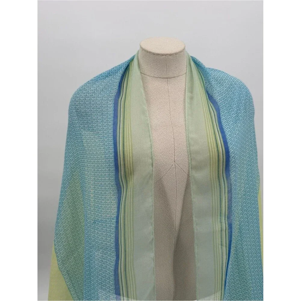 Gap Blue & Green Colorblock Fringe Scarf Wrap Accessory One Size Boho Coastal